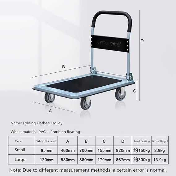 Hand Truck Flatbed Trolley Folding Trolley Warehouse Handling Towing Express Delivery Thickened Steel Four-wheel Trolley Folding Cart(Large)
