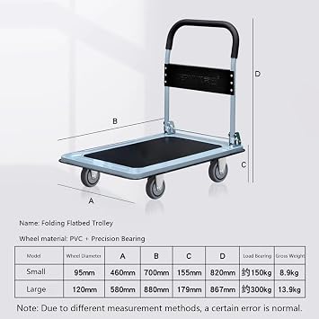 Hand Truck Flatbed Trolley Folding Trolley Warehouse Handling Towing Express Delivery Thickened Steel Four-wheel Trolley Folding Cart(Large)