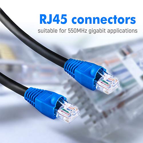 Maximm Cat6 Heavy Duty Outdoor Cable 200 ft Black Zero Lag Pure