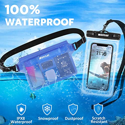 WONSAR Waterdichte tas, buideltas, beschermhoes met waterdichte telefoonhoes, universele strandtas met mobiele telefoon, waterdicht, voor watersport, strand, zwemmen - Afbeelding 3