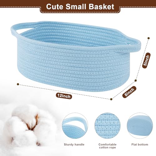 Image of OIAHOMY Gift Basket with Handle, Small Woven Basket with Gift Bag, Ribbon and Wrap Tissue Paper, Nursery Bins Empty to Fill with Small Items, Baby, Pet Toy Organizer - Blue