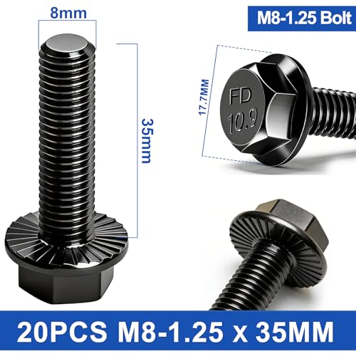 Image of Taiss 20PCS M8-1.25 x 35mm Metric Flange Hex Head Bolts,Hex Drive Screws 10.9 Black Zinc Plated Alloy Steel,m8x1.25 Bolt,Full Thread Hex Bolts