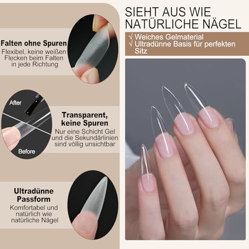 XIAOHEBAN 300 Stück Stiletto Nageltips - 15 GrößEn Tips FüR GelnäGel, Gel X Nail Tips Mit Hilfslinien, Full Cover Nail Tips, Künstliche Nägel Soft Gel Tips FüR DIY Nail Art & Salon,Stiletto Nägel Tips
