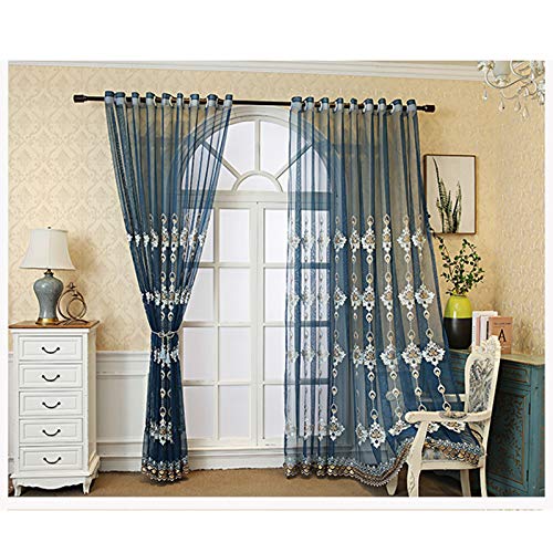 Luxe rideaux transparents brodés bleu oeillets de haute qualité