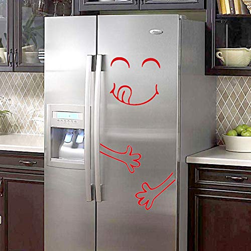 Dinglong Stickers muraux Boutique,Heureux frigo Mignon Sticker frigo Happy délicieux Visage Cuisine frigo Wall Stickers Art (Rouge)
