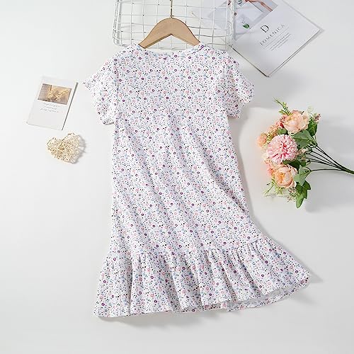 Girl's Cotton Nightgowns Short Sleeve Princess Sleep Shirts Comfy Nightdress Sleepwear2