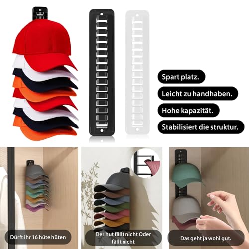 Topershow Hut-Organizer für Baseballkappen, Hutständer für die Wand, kompakter Hutaufbewahrungs-Displayhalter, Hutaufhänger, stark klebend/Wandbohrung für Tür, Schlafzimmer, Schrank