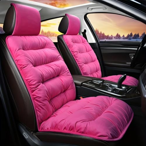 IIOHOII Ultra Soft Fluffy Car Seat Covers Universal 2-Piece Set, Plush Warm Winter Seat Cushion with Non-Slip Backing Seat Protection(Pink)