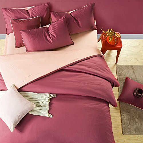 CocoQueenCocoQueen 100% Cotton 4PC Bedding Set Solid Colour Burgundy and Rose Pink King Size