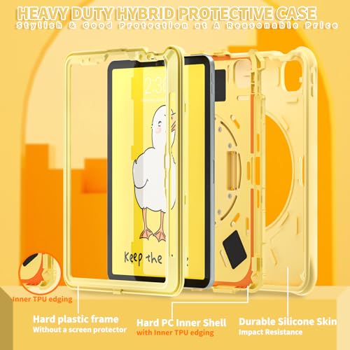 Image of ProElite Cover for iPad Air 11 M4 /M3 /M2 2026 /2025 /2024 / Pro 11 4th /3rd Gen /Air 5 /4 Gen 10.9 inch Case, Tough Bubble Kids Case with Pencil Holder with Rotating Kickstand & Shoulder Strap, Yellow