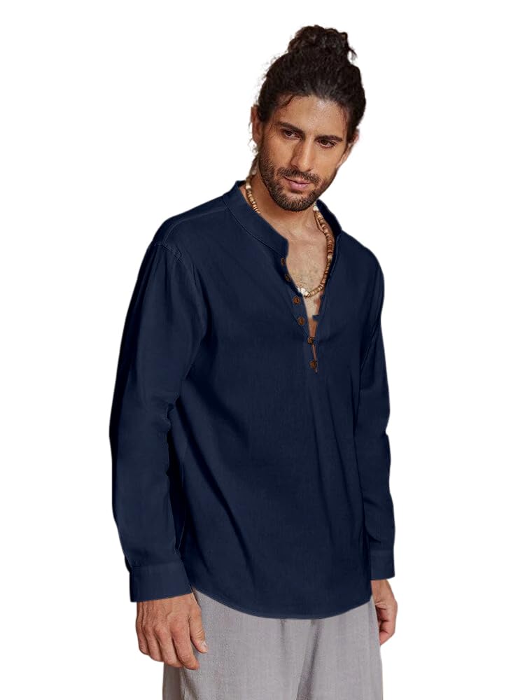 Royalscout Men's Cotton Solid Full Sleeve Short Kurta Shirt Navy