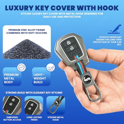 Image of Car Key Cover Compatible with Honda City, I-Vtec, I-VTEC, Amaze, WRV, CRV, Jazz Etc 2-Button Smart Key