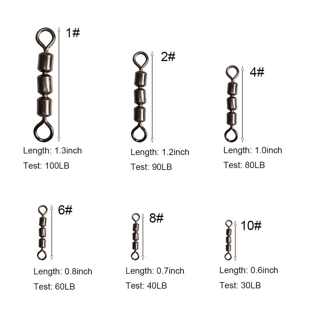 Laxygo 20pcs High Speed 3 Roller Swivels 3 Bead Rolling Chain Swivel 6 Sizes