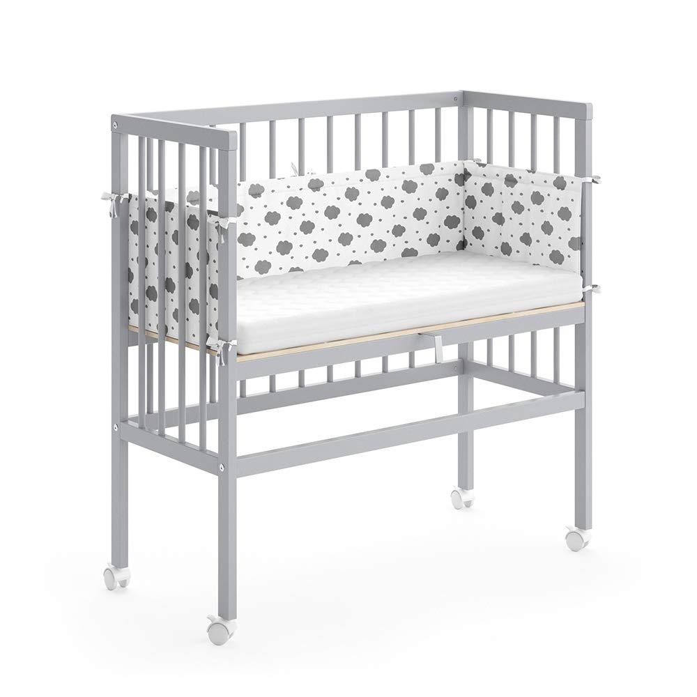 VitaliSpa Beistellbett Sophie, Grau, 94 x 42.5 cm 1 Seitenschiene, höhenverstellbar mit Rollen zur einfachen Positionierung