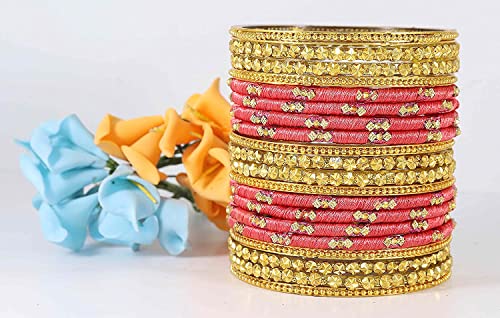 Image of NMII Acrylic (Plastic) With Silk Thread & Beads Studded Worked Glossy Finished Kada Set For Women and Girls