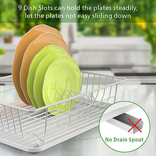 Dish Drying Rack, F-color Dish Rack with Drain Board, Utensil Holder, Anti Rust Dish Drainer for Kitchen Counter Top Dish Rack Wire Holder, White, 16.4 x 12 x 4.3 inch - Thumbnail 2