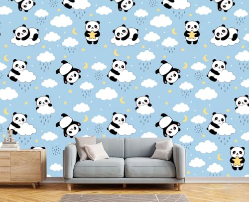 Papier peint panoramique lavable et résistant aux UV design panda mignon