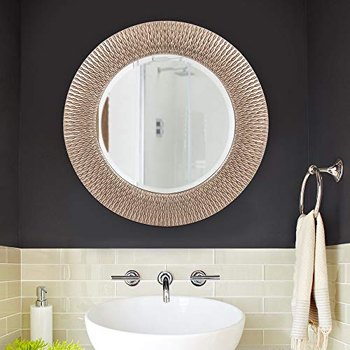 Image of Howard Elliott Bergman Big Round Mirror for Wall Decor, Silver Glossy Mirror with Starburst Effect, Modern Large Circular Hanging Wall Vanity Mirror for Living Room, Bathroom or Entryway, 32 x 32 Inch