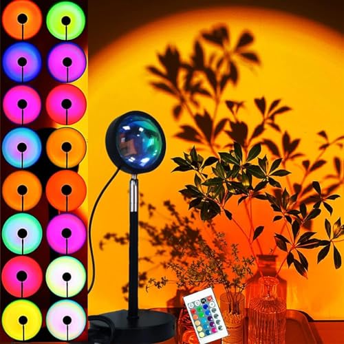 Image of Litehom RGB Sunset Projection Lamp - 16 Color Modes LED Night Light with Remote for Bedroom, Romantic Decor, Valentine Day Gift, Love Gift for Her, Couple Gift, Ambient Mood Lighting