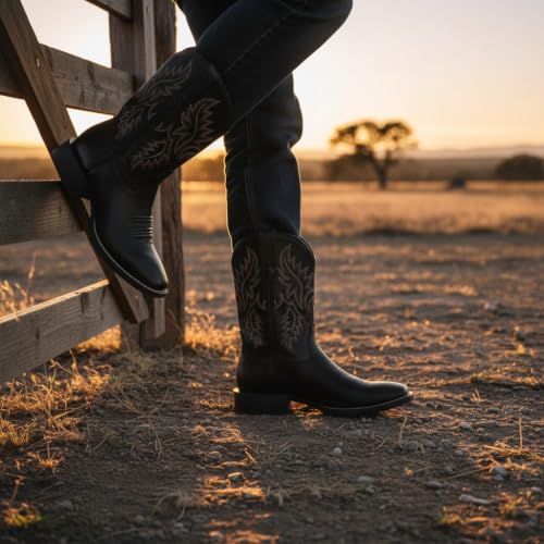Image of SUREWAY Cowboy Boots For Men, 10 Inch Pull on Square Toe Western Boot | Classic durable men's wellington work boots,slip resistant pull-on soft toe work boots for daily and western casual wear