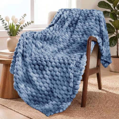 Image of Exclusivo Mezcla Large 3D Fleece Throw Blanket for Couch, Tie-dye Blue | Extra Soft Fuzzy Plush Lightweight Throws, Cozy Fluffy Decorative Blankets for All Seasons, 50x70 Inches