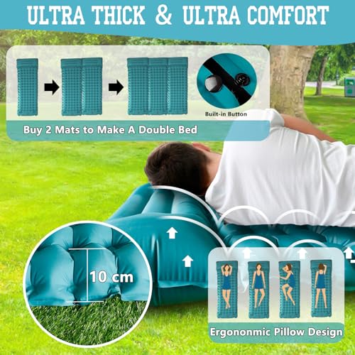 OPL5 Camping Sleeping Pad, 4 Inch Inflatable Air Mattress Camping with Pillow Carry Bag, Backpacking Sleeping Mat Built-in Foot Pump Waterproof Sleeping Pad for Hiking,Camping (Peacock Blue) - Image 5