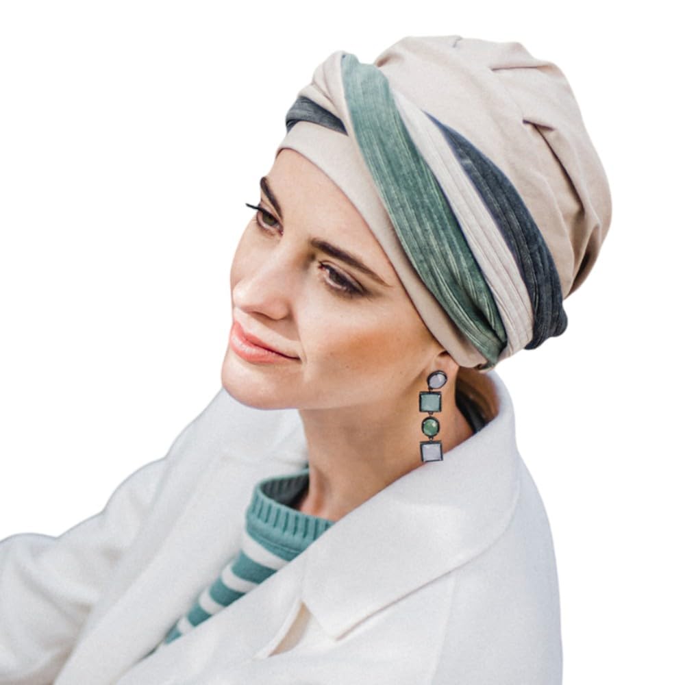 CAREBELL Turbante Elegance Velvet per chemioterapia. Tessuto in cotone. Alopecia e perdita di capelli, beige, Taglia unica