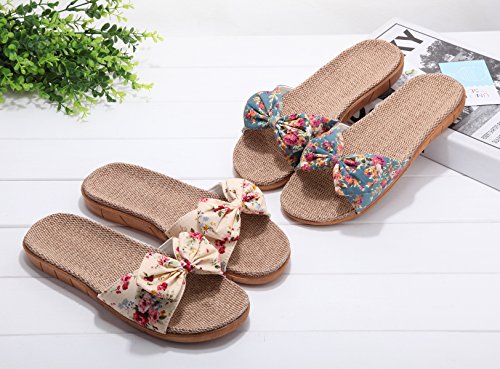 xsby Womens Cozy Indoor Cotton Flax Home Slippers Non-Slip Casual Sandals3