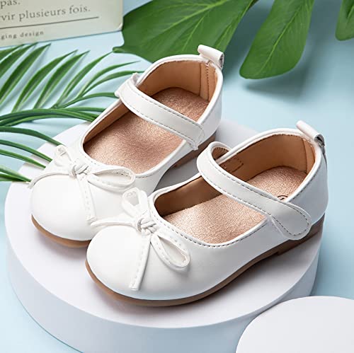 Kids Leather Princess Shoes with Bow Non Slip Children Ballet Girl Student Shoes Girl Barefoot (White, 18-24 Months)3