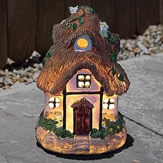 GloBrite Fairy House Outdoor Ornaments - Solar Powered LED Lights, Waterproof Resin Cottage Figurines Statue for Yard Lawn Patio Garden Decor