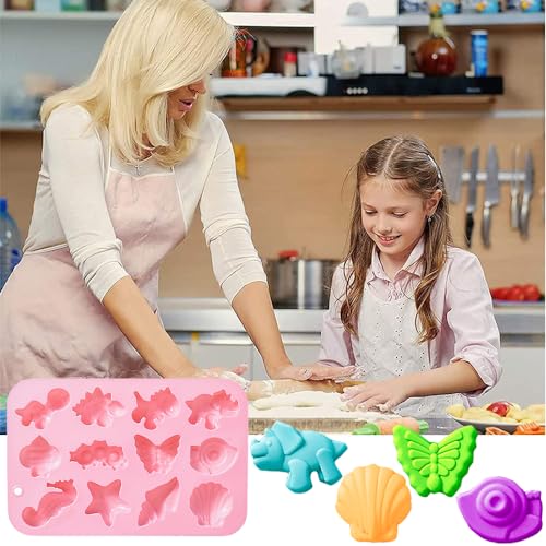 2 Pack Silicone Chocolate Molds with Animal Insect Marine Theme Dinosaur Butterfly Seashell Starfish Handmade Soap Mold Gummy Ice Cube Crayon Pastry Baking Tools for Cookie Chocolate Cake Décor by OURASHERO - Used condition - Image 3
