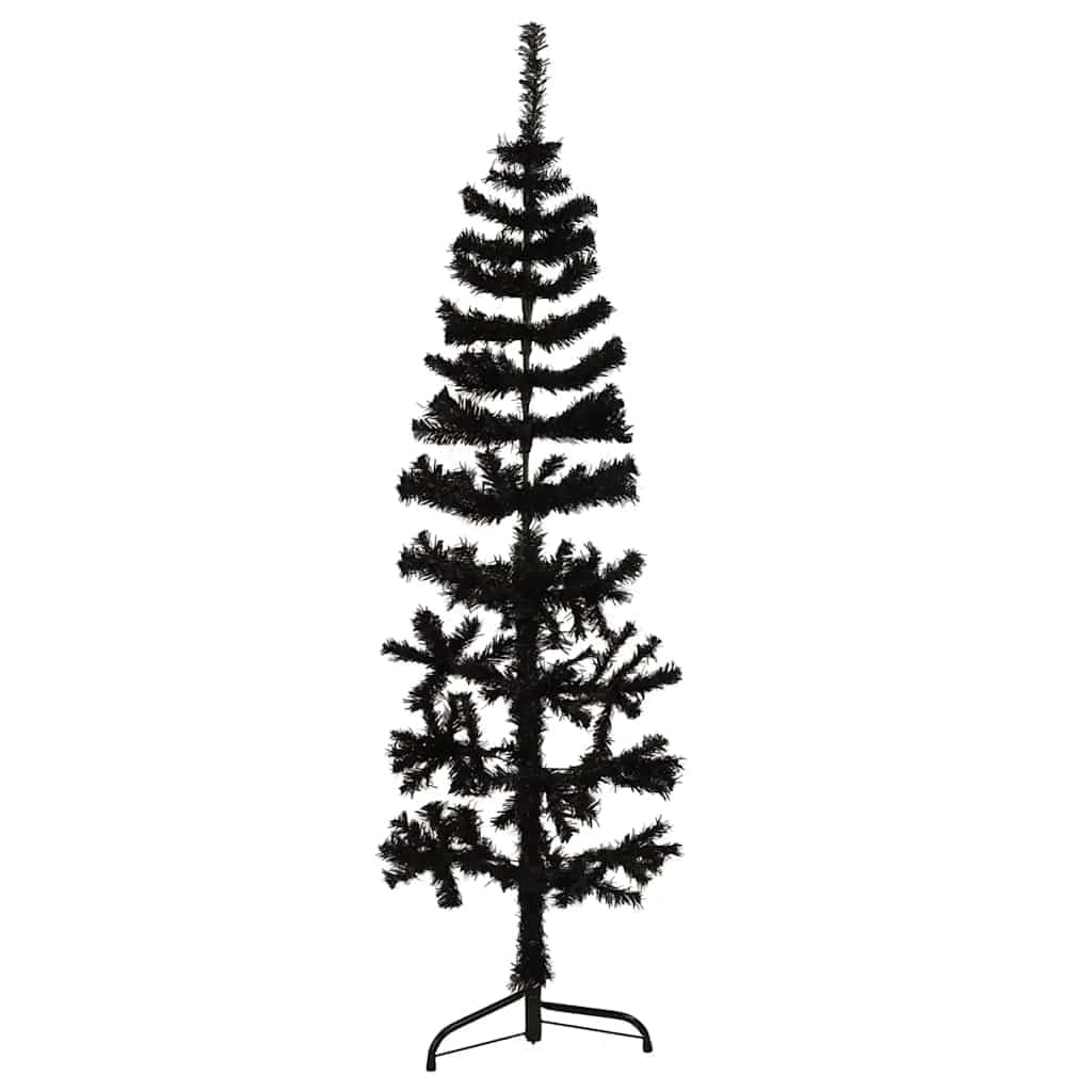 Albero di Natale artificiale sottile, nero, 120 cm, con supporto, 80 punte, realistico, salvaspazio, ideale per soggiorno, ufficio, interni ed esterni, decorazione natalizia