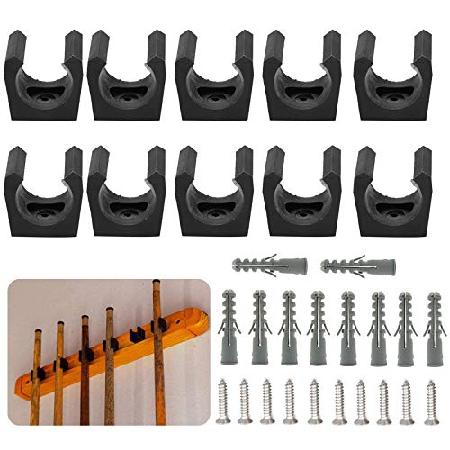 HEISENLIN Billiards Snooker Cue Locating Clip Holder, 10 Sets Wall Mounted Fishing Rod Storage Rack Clips Clamps Holder Rack Organizer with Screw and Expansion Nail for Pool Cue Fishing Pole Storage