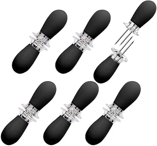 12 Pcs/6 Pairs Corn Holders Set, Stainless Steel Corn On the Cob Holders with Safe Interlocking Design, Corn Skewers Forks for Home Cooking, BBQ, Parties, and Camping (Black)