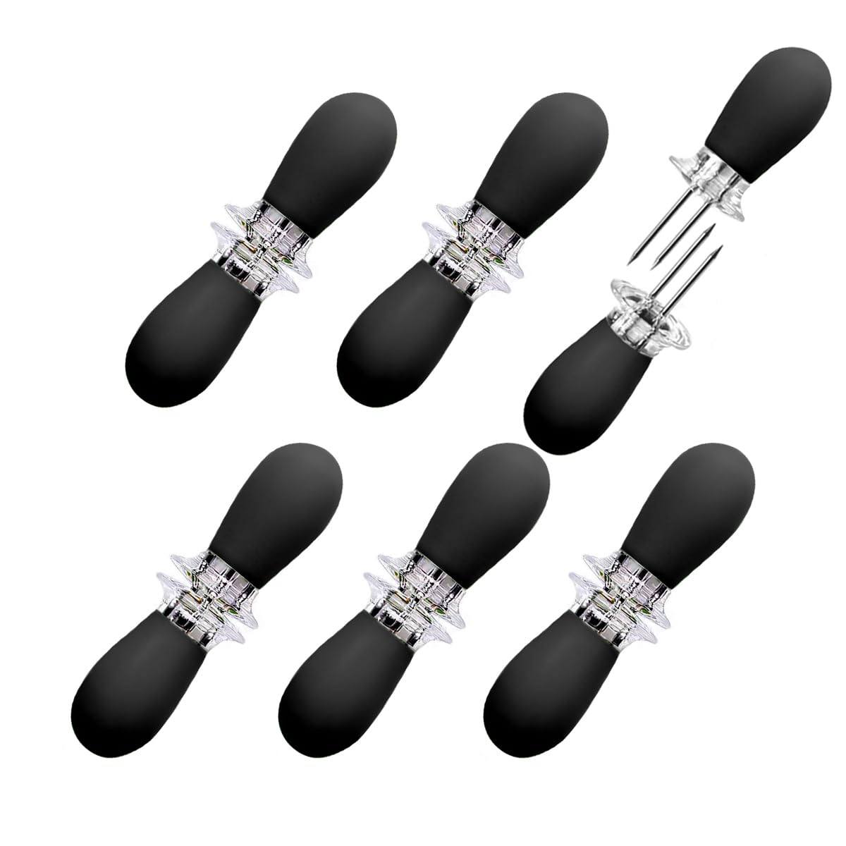 12 Pcs/6 Pairs Corn Holders Set, Stainless Steel Corn On the Cob Holders with Safe Interlocking Design, Corn Skewers Forks for Home Cooking, BBQ, Parties, and Camping (Black)