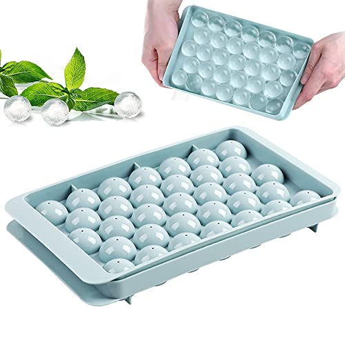 IRYNA Mini Ice Ball Maker 1Pcs 33-Cell Ball Ice Cube Moulds, Mini Sphere Ice Cube Mould for Freezer Easy Release, Circle Ice Cube Moulds for Cocktail, Whiskey, Coffee(Blue)