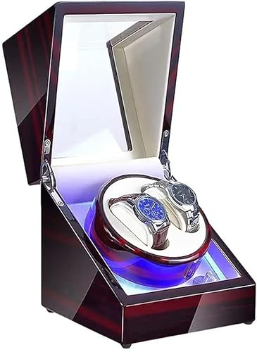 UPPVTE Automatischer Uhrenbeweger, leiser Motoraufzug mit LED-Licht, Uhrenbewegerbox, weiches Uhrenkissen, Netzteil und batteriebetrieben Uhrenbeweger (Color : White, Size : 2+0) Cover