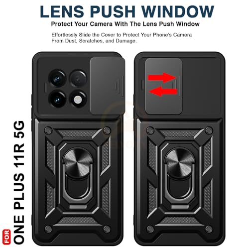 Image of Armor Bumper Back Cover Case for OnePlus 11R 5G Rotating Camera Cover, Ring Holder & Kickstand | Heavy Duty & 360 Degree Protection OnePlus 11R 5G Back Cover (Black)