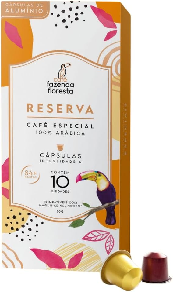Fazenda Floresta Cápsulas de Café Reserva Especial – Compatível com Nespresso – Torra Média – Intensidade 6 – Blend Catuaí, Icatu, Arara e Bourbon Amarelo – 84+ Pontos