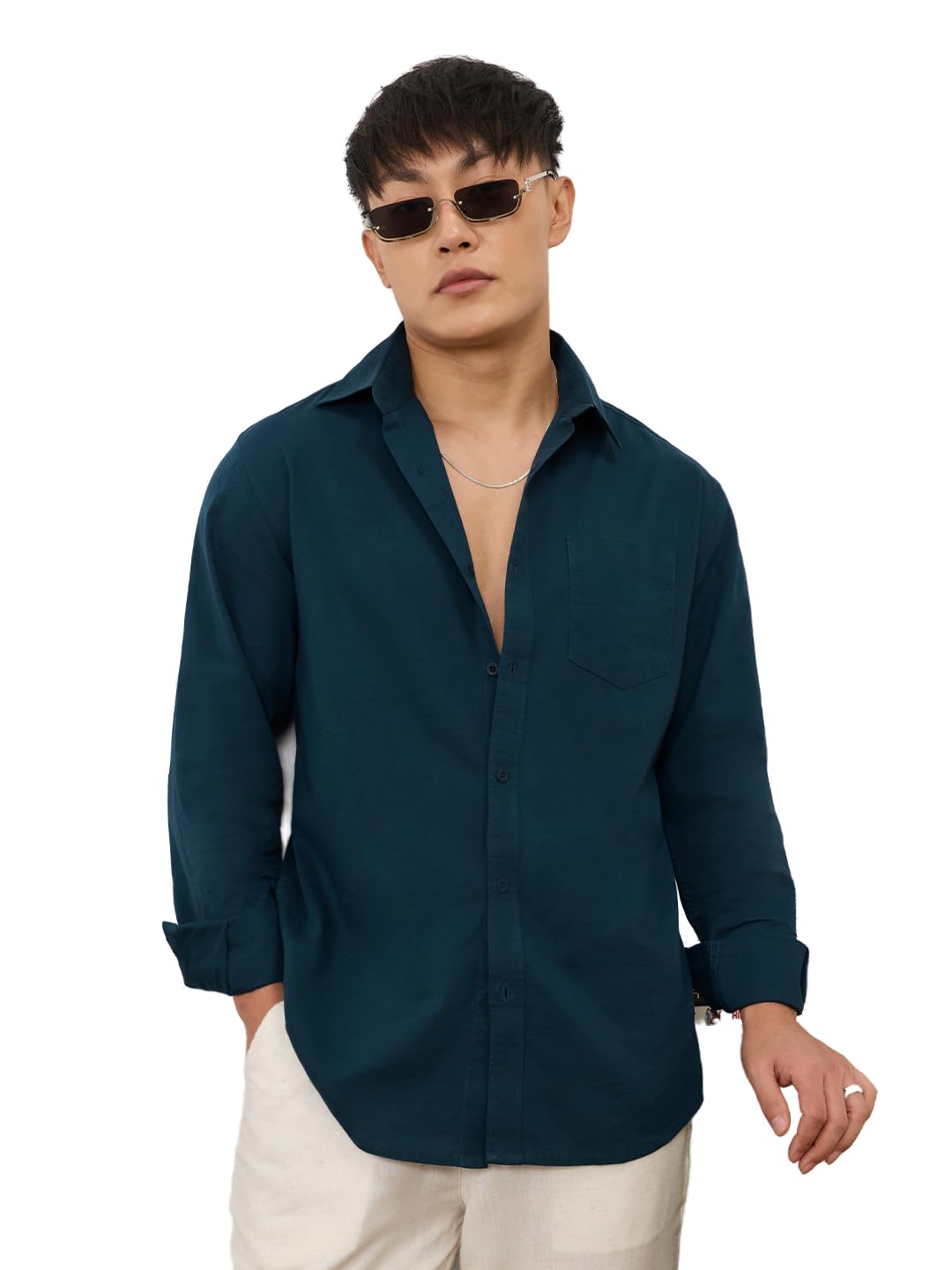 the souled store Cotton Linen: Men and Boys Long Sleeve Spread Collar Solid Cotton Relaxed Fit Easy to Style Everyday Office Wear Cotton Linen Shirts-picture-52