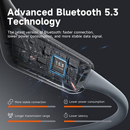 truefree Sports Earphones F1 Air Conduction Open-Ear Bluetooth Headphones with ENC Noise-Cancellation Mic Wireless Headset for Workouts and Running, 11 Hours of Music, with Headband (Black & Grey)