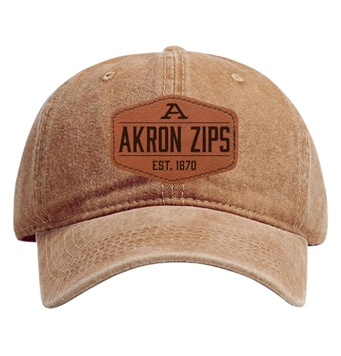 R and R Imports Akron Zips Officially Licensed Dad Hat - Unisex Baseball Cap with Hexagon Engraved Leather Patch Coffee