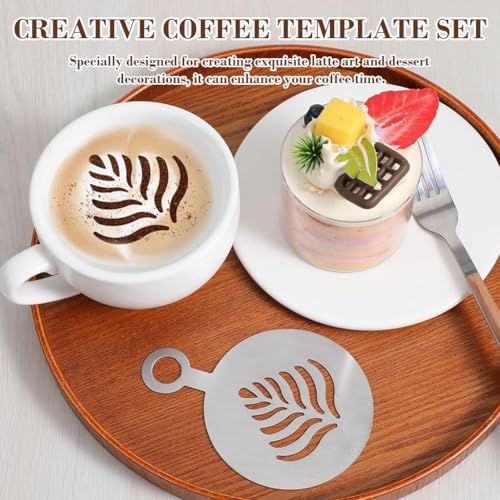 Image of Supvox Stainless Steel Coffee Stencils Set of 4, 8.5x12cm Latte Art Templates for Cappuccino, Lattes, Cakes, and Desserts, Reusable Food Grade Coffee Decorating Tools for Home Cafe and Baking Use