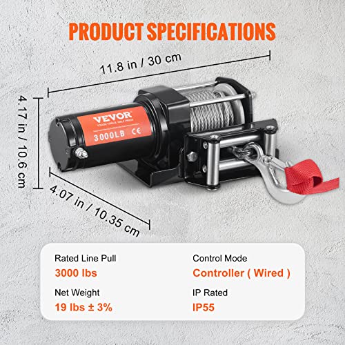 Vevor Electric Winch, 12V 3000 Lb Load Capacity Steel Rope Winch, Ip55 3/16” X 39Ft Atv Utv Winch With Wireless Handheld Remote & 4-Way Fairlead For Towing Jeep Off-Road Suv Truck Car Trailer Boat #TOP6