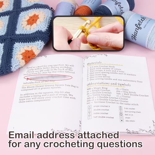 Image of Hanfetch Crochet Kit for Advanced or Intermediate Beginner, Step by Step Video Tutorial and Detailed Guide Instruction DIY Craft Supplies for Adult and Kid with Complete Kit for Granny Square Tote Bag