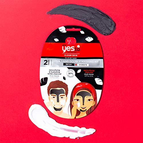 Yes To Tomatoes Yin & Yang Detoxifying /Hydrating Black & White Charcoal Double Masking Kit - Single Use | All Skin Types | Black Charcoal To Detoxify | White Charcoal To Hydrate Skin #TOP2