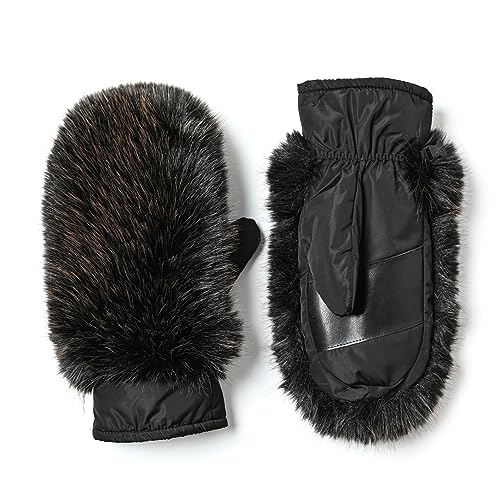 Ski Gloves Mittens for Women– Snow Glove for Men Winter Stylish Faux Fur Windproof, Warm Fleece-Lined Skiing Snowboarding Sports Outdoors Brown Mitten Medium
