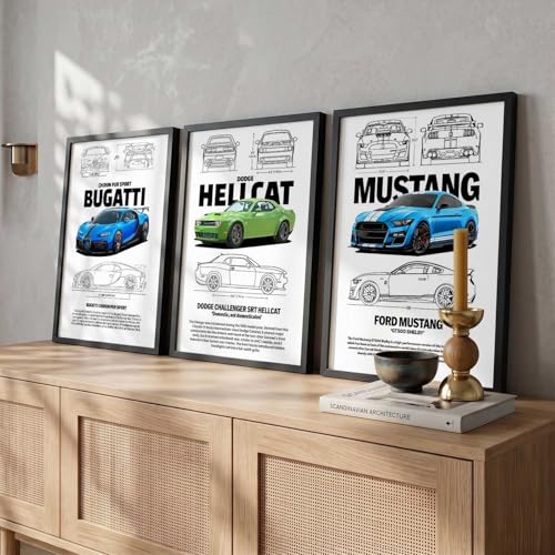 Image of kotart Big Sports Cars Framed Posters Gift Items for Boys Room Wall Decoration | Car Poster Frame for Wall Decor Set Of 3 Size (13 X 17 inch)