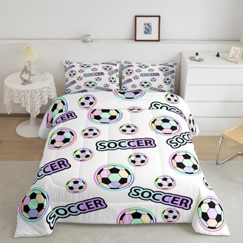 Image of Feelyou Colorful Soccer Ball Coverlet Set Comforter Queen Size for Kids