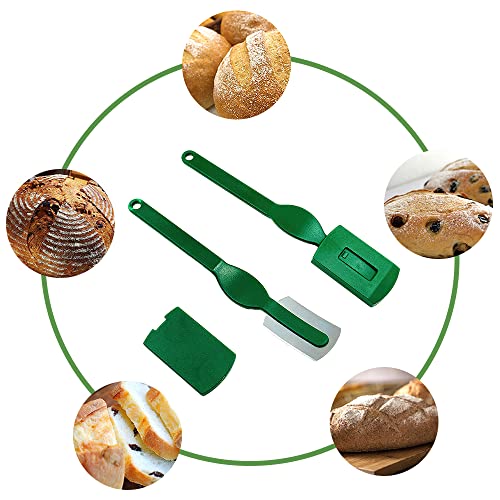XiXiRan Deegmessen voor brood, 2 stuks, broodmes, gebogen broodmessen, deegreeermes, scheermesjes, baguettemes, deegreesmes, groen, bakkersmes, scheermesset, voor Frans brood - Image 5